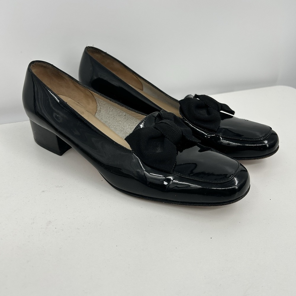 Salvatore Ferragamo Boutique Patent Leather Bow Accent Pumps 7.5 Black Luxury